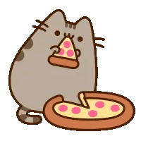 Pusheen cat eating pizza shop