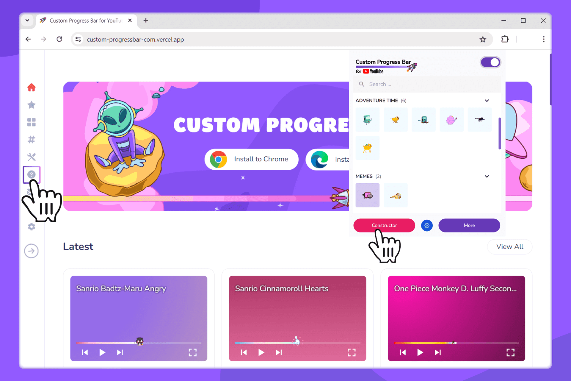 Constructeur de Custom Progress Bar pour YouTube avec aperçu du Thème YouTube