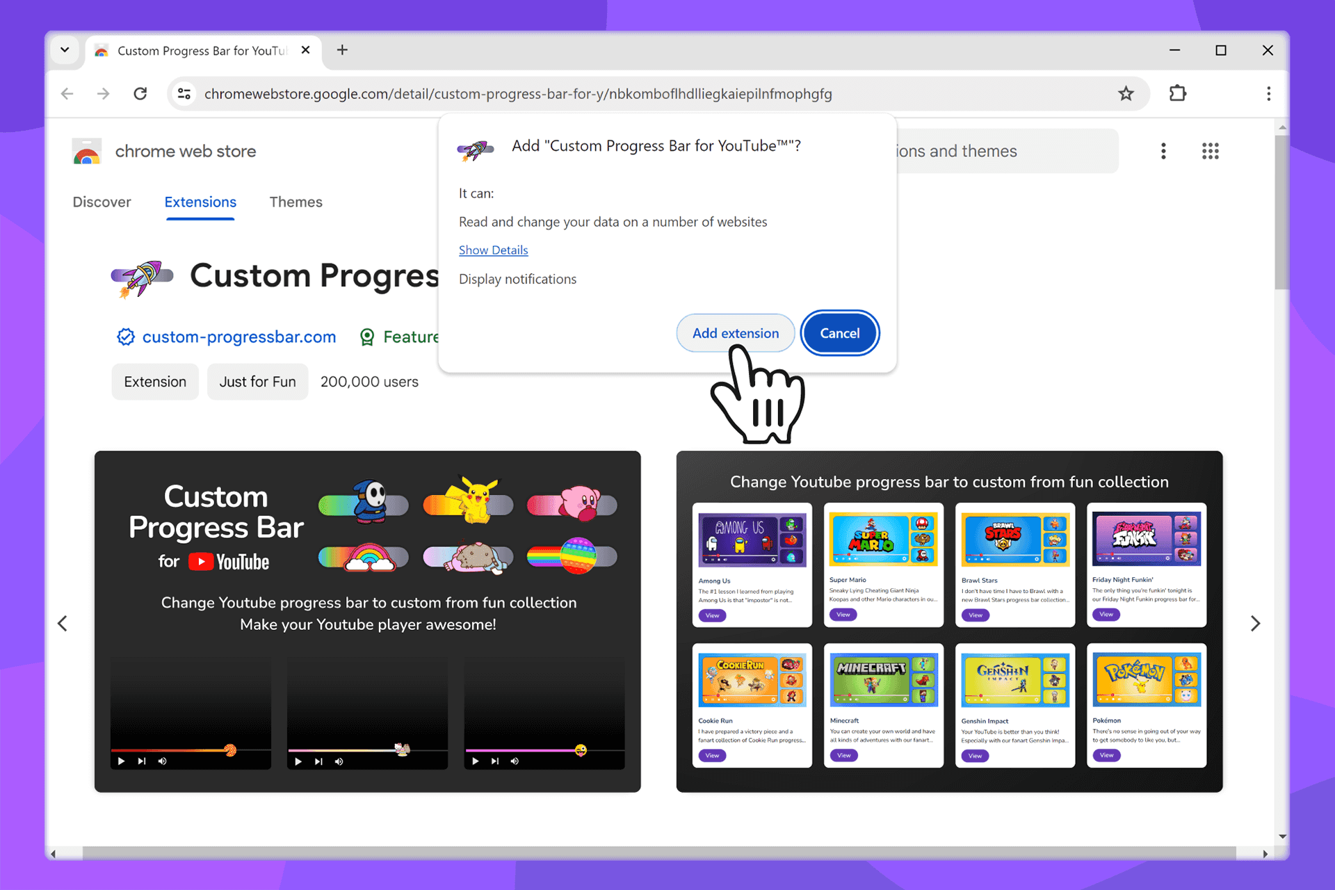 Ajout de l'extension et confirmation de l'installation dans Chrome