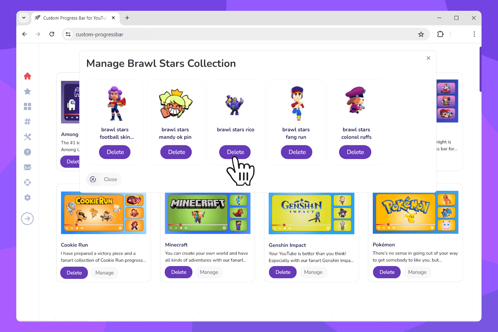Lista de barras de progreso en una colección - eliminando un estilo de Tema de YouTube