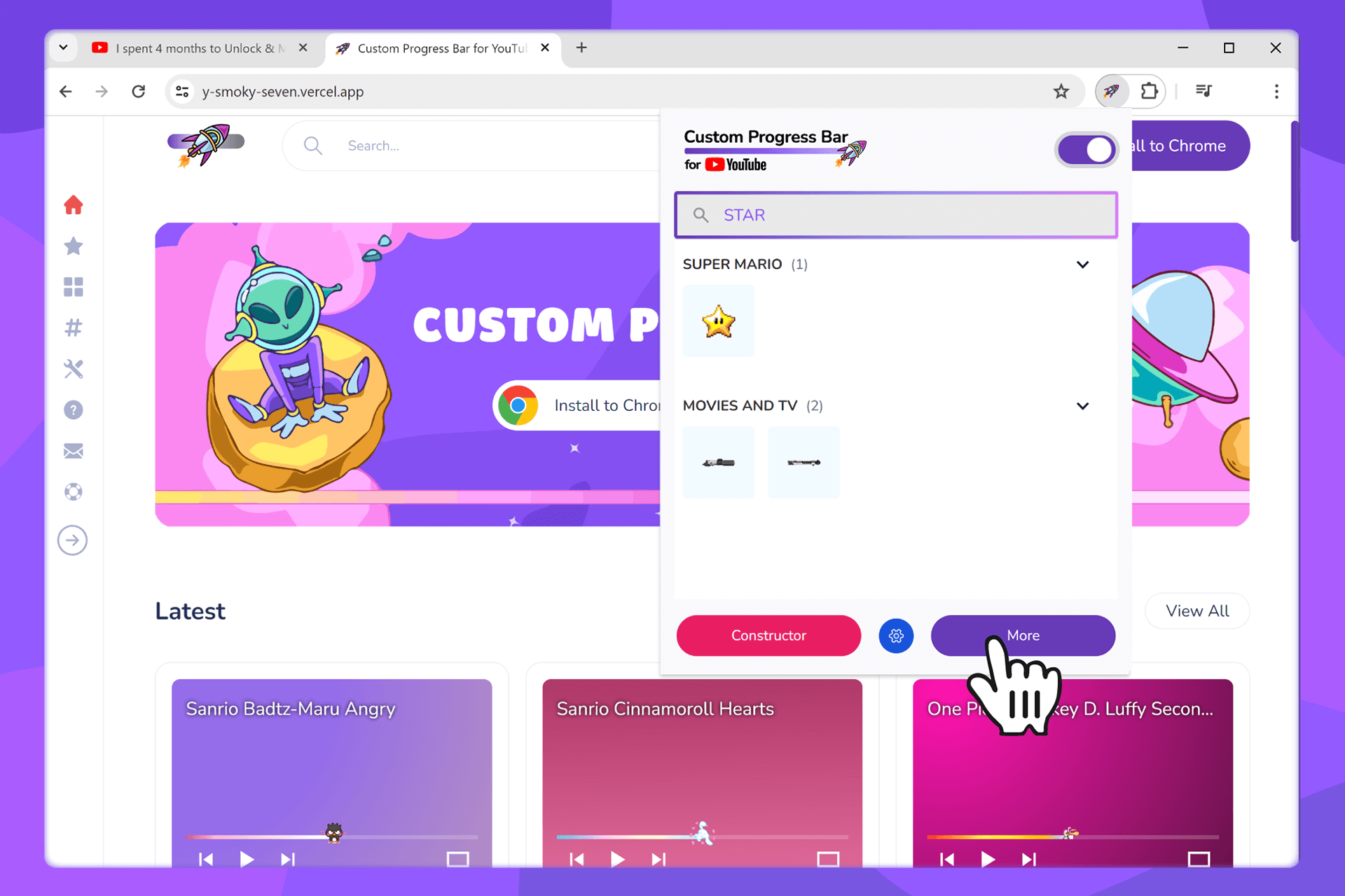 Searching added progress-bar styles in the Custom Progress Bar For YouTube window - 3 - custom-progressbar.com