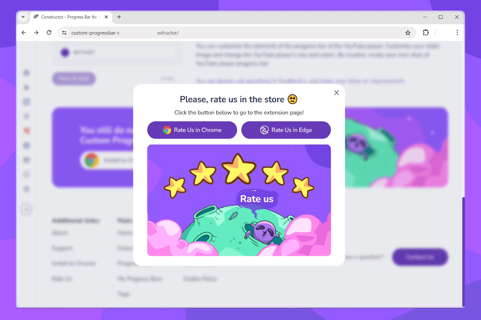Fenêtre contextuelle vous invitant à évaluer l'extension dans le Chrome Web Store / modules complémentaires Edge - 2 - custom-progressbar.com