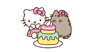 Sanrio Hello Kitty and Pusheen with Cute Cake